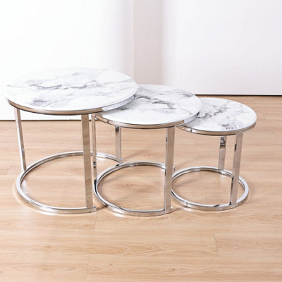 Q&p Furniture Monaco Nesting Coffee Tables 3 Piece Set  White Marble With Bold Grey Veins Chrome Base from B&Q