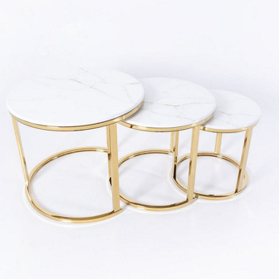 Q&p Furniture Vienna Nesting Tables 3 Piece Set  White Marble Top With Subtle Veins  Gold Base from B&Q