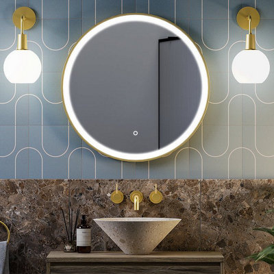 Lumora 600mm Round Gold Frame Led Bathroom Mirror Dimmable Tri Light Anti Fog from B&Q
