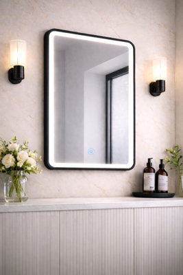 Lumora 700X500mm Matt Black Led Bathroom MirrorAnti-FogDimmable Tri-Light from B&Q