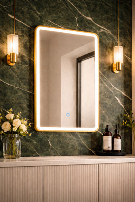 Lumora 700X500mm Brushed Gold Led Illuminated Bathroom Mirror Anti Fog Vertical Or Horizontal from B&Q