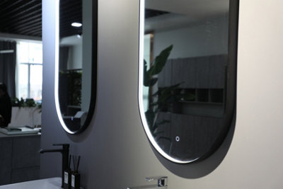 Lumora 900X500mm Oval Matt Black Led Bathroom MirrorPill MirrorFront-Lit Tri-Light Anti-Fog from B&Q