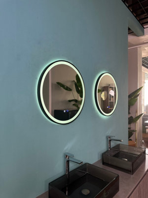 Lumora 600mm Round Matt Black Led Bathroom MirrorBluetoothFront-Lit Tri-Light And Anti-Fog from B&Q