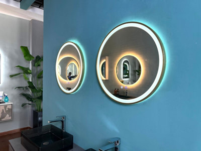 Lumora 600mm Round Brushed Gold Led Bathroom MirrorBluetoothFront-Lit Tri-Light And Anti-Fog from B&Q
