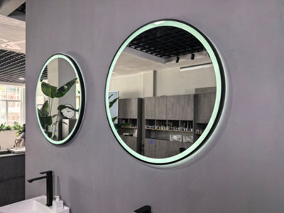 Lumora 800mm Round Matt Black Large Led Bathroom MirrorFront-Lit Tri-Light And Anti-Fog from B&Q