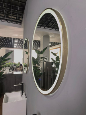 Lumora 800mm Round Brushed Gold Large Led Bathroom MirrorFront-Lit Tri-Light And Anti-Fog from B&Q