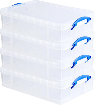 Really Useful Box Company Really Useful Plastic Storage Box 24.5 Litre Clear Pack Of 4 from B&Q