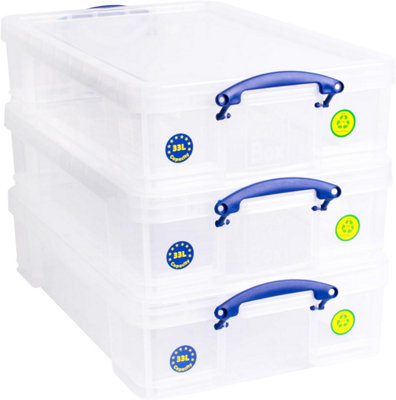 Really Useful Box Company Really Useful Plastic Storage Box 33 Litre Clear Pack Of 3