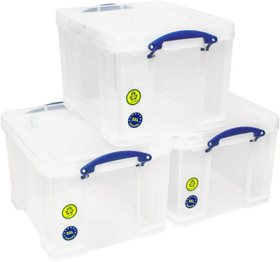 Really Useful Box Company Really Useful Plastic Storage Box 35 Litre Clear Pack Of 3 from B&Q