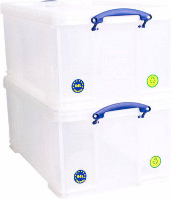 Really Useful Box Company Really Useful Plastic Storage Box 64 Litre Clear Pack Of 2 from B&Q