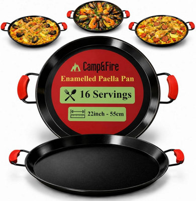 B&Q -  Enamelled Paella Pan (55Cm),carbon Steel Non Stick Pan For Outdoor CookingRice And Seafood With Silicone Handle Holder