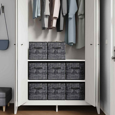 B&Q -  Set Of 8 Foldable Fabric Storage Cubes With Double HandlesWardrobe Shelf Organisers For ClothesInk Black