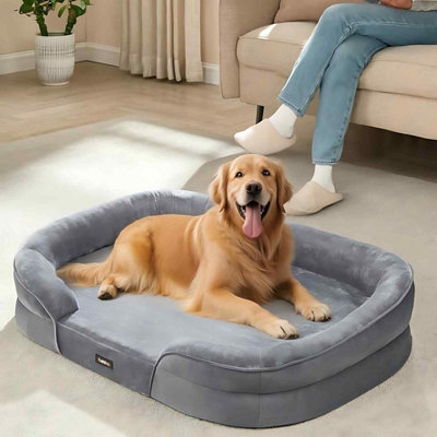 B&Q -  Orthopaedic Dog Sofa Bed With Egg Crate FoamWaterproof LinerRaised SidesWashable CoverLight Grey