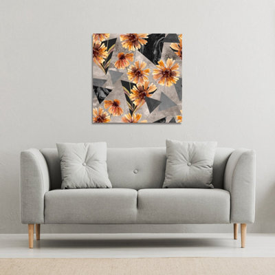 B&Q -  Geometric Floral Shapes (Canvas Print) / 77 X 77 X 4Cm