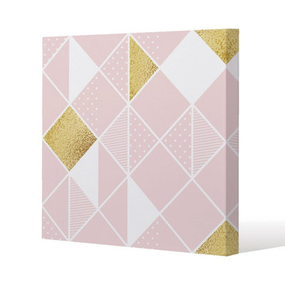 B&Q -  Pink & Gold Geometric (Canvas Print) / 77 X 77 X 4Cm