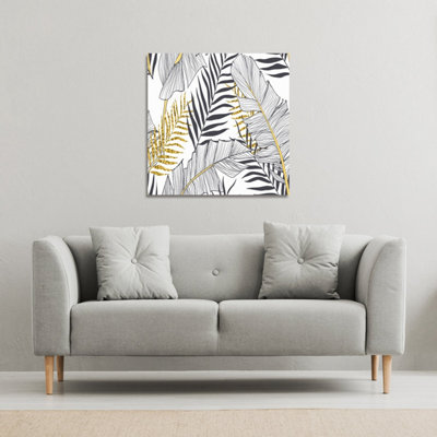 Andrew Lee Gold & Black Leaves (Canvas Print) / 90 X 90 X 4Cm from B&Q