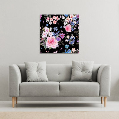 Andrew Lee Bright Pink Flowers On Black (Canvas Print) / 77 X 77 X 4Cm from B&Q