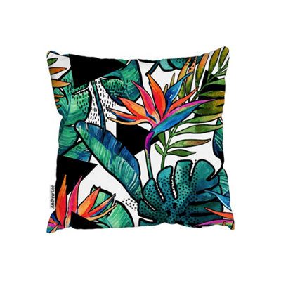 Andrew Lee Tropical Leaves And Flowers With Contour (Outdoor Cushion) / 60Cm X 60Cm from B&Q