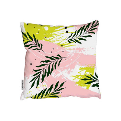 Andrew Lee Palm Leaves On Pink Green Background (Outdoor Cushion) / 60Cm X 60Cm from B&Q