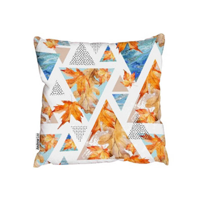 Andrew Lee Autumn Triangles With MapleOak LeavesMarbleGrunge Textures (Outdoor Cushion) / 45Cm X 45Cm from B&Q