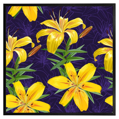 Andrew Lee Yellow Lily Flowers (Picutre Frame) / 24X24" / Oak from B&Q