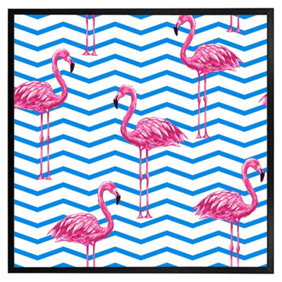 Andrew Lee Flamingo & Blue Geometric Lines (Picutre Frame) / 12X12" / White from B&Q