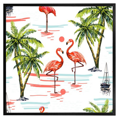 Andrew Lee Flamingo & Palm Trees (Picutre Frame) / 30X30" / Grey from B&Q
