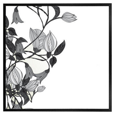 Andrew Lee Black & White Flower Illustration (Picutre Frame) / 30X30" / Oak from B&Q