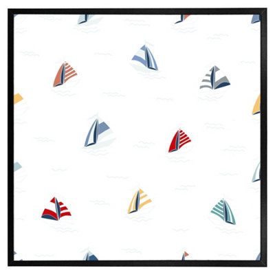 Andrew Lee Striped Sailboats (Picutre Frame) / 24X24" / Brown from B&Q