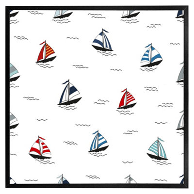 Andrew Lee Red & Blue Sailboats (Picutre Frame) / 20X20" / Brown from B&Q