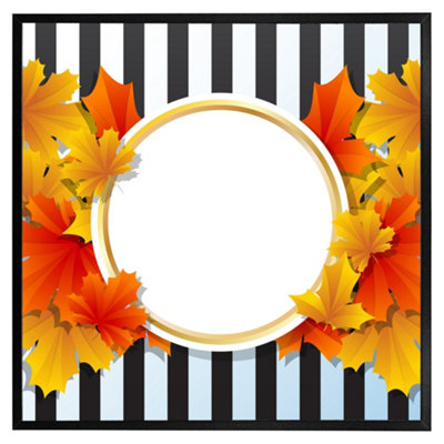 Andrew Lee Orange& Red Autumn Leaves On Black Stripes (Picutre Frame) / 16X16" / Oak from B&Q