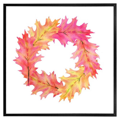 Andrew Lee Pink & Orange Autumn Reath (Picutre Frame) / 24X24" / White