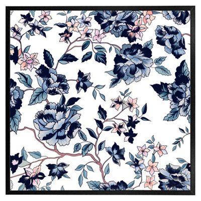B&Q -  Blue Flower Illustrations (Picutre Frame) / 20X20" / Black
