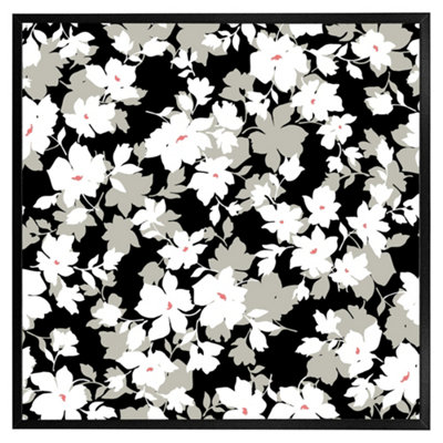Andrew Lee GreyWhite & Black Flowers (Picutre Frame) / 24X24" / Oak from B&Q