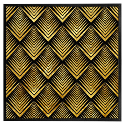 Andrew Lee Golden Geometric Flower Pattern (Picutre Frame) / 24X24" / Oak from B&Q