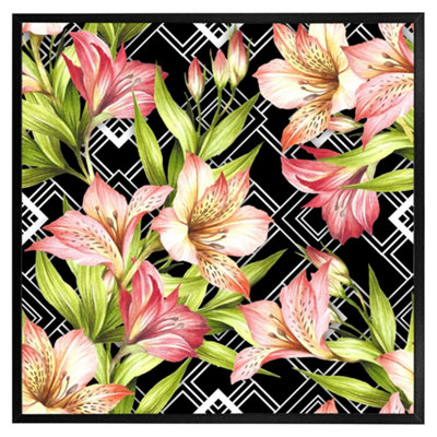 Andrew Lee Bright Plants On Geometric Background (Picutre Frame) / 20X20" / Oak from B&Q
