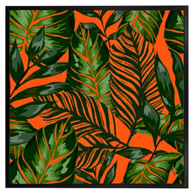 Andrew Lee Green Tropical Leaves On Orange (Picutre Frame) / 24X24" / Black from B&Q