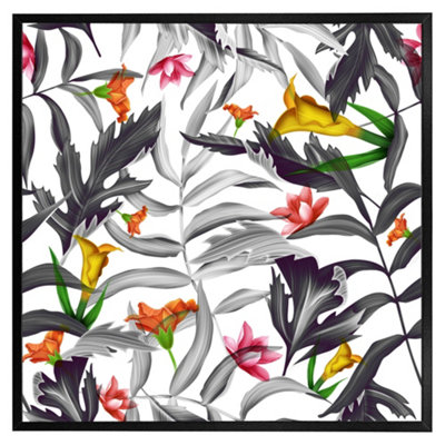 Andrew Lee Monochrome Leaves (Picutre Frame) / 30X30" / Grey from B&Q