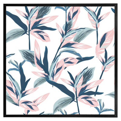 Andrew Lee Winter Pink & Blue Flowers (Picutre Frame) / 30X30" / Oak from B&Q