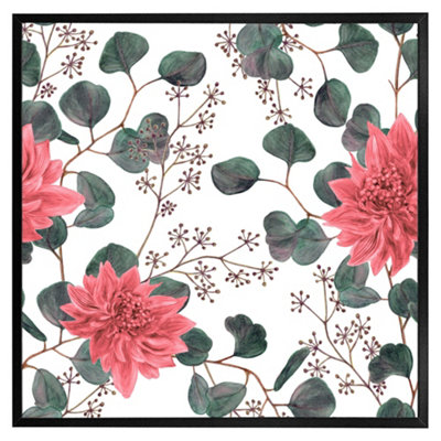Andrew Lee Red FlowersGreen Leaves (Picutre Frame) / 16X16" / Oak from B&Q