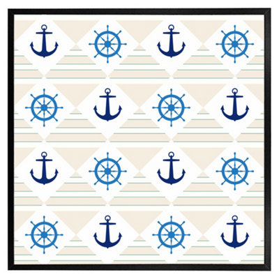 Andrew Lee Nautical Elements On Striped Background (Picutre Frame) / 24X24" / White from B&Q