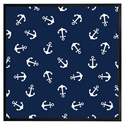 Andrew Lee Anchors On Navy Background (Picutre Frame) / 20X20" / White from B&Q
