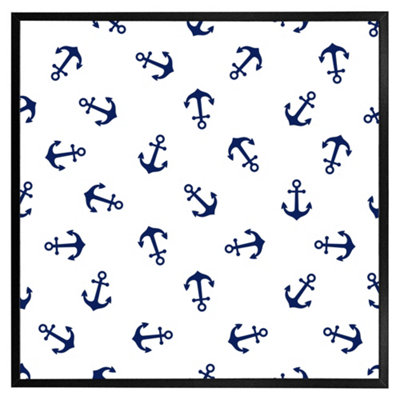 Andrew Lee Navy Anchors On White (Picutre Frame) / 12X12" / White from B&Q