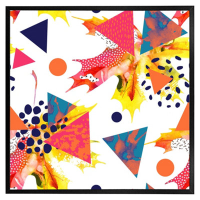 Andrew Lee Maple Leaves & Geometric Patterns (Picutre Frame) / 24X24" / Grey from B&Q