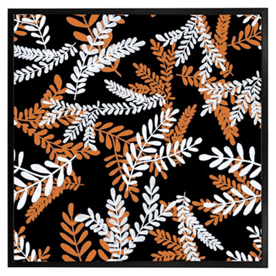 Andrew Lee White & Orange Olive Leaves (Picutre Frame) / 30X30" / Brown