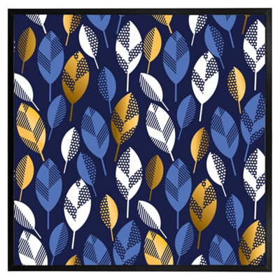 Andrew Lee WhiteBlue & Gold Leaves On Navy Background (Picutre Frame) / 16X16" / Black from B&Q