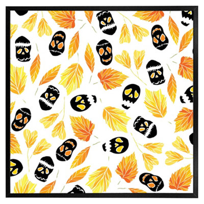 Andrew Lee Autumn Leaves & Halloween Skulls (Picutre Frame) / 30X30" / Oak from B&Q