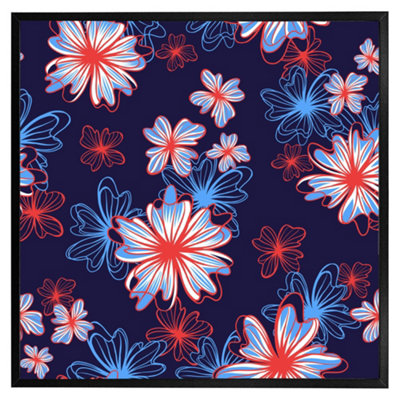 Andrew Lee RedWhite & Blue Flower Print (Picutre Frame) / 16X16" / Black from B&Q