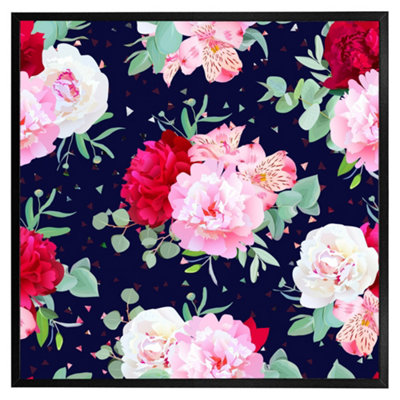 Andrew Lee Roses On Navy (Picutre Frame) / 24X24" / Oak from B&Q