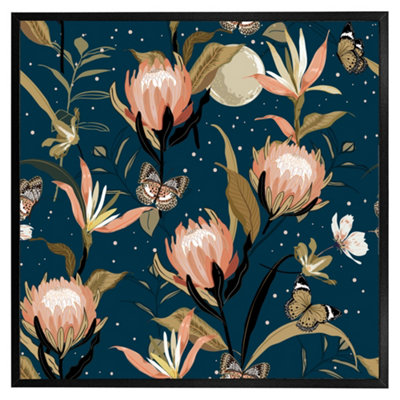 Andrew Lee The MoonButterflies & Flowers (Picutre Frame) / 30X30" / Grey from B&Q